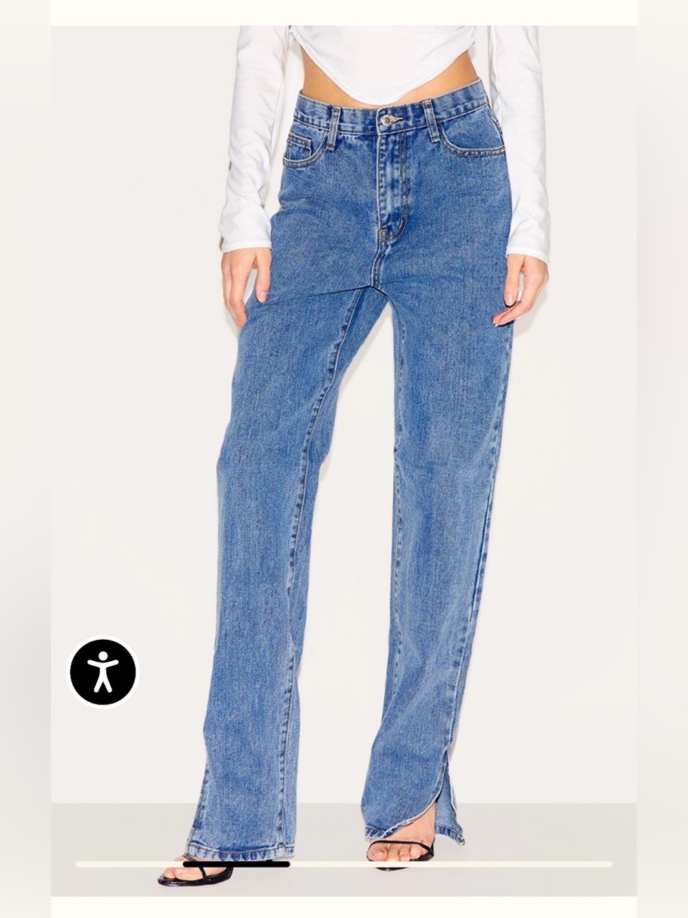 Pretty Little Thing Classic High-Rise Straight Leg Blue Jeans w/ side split Sz4 - Picture 2 of 7